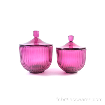 2021 nouveauté série de pots de bougies colorées pulvérisées en verre avec décoration nervurée et rin et bouton d&#39;or
